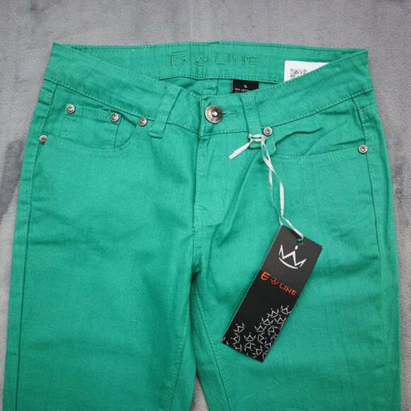 E Line Pants Womens 5 Green Flat Front Button Pocket Mid Rise Straight Jeans - Picture 8 of 16